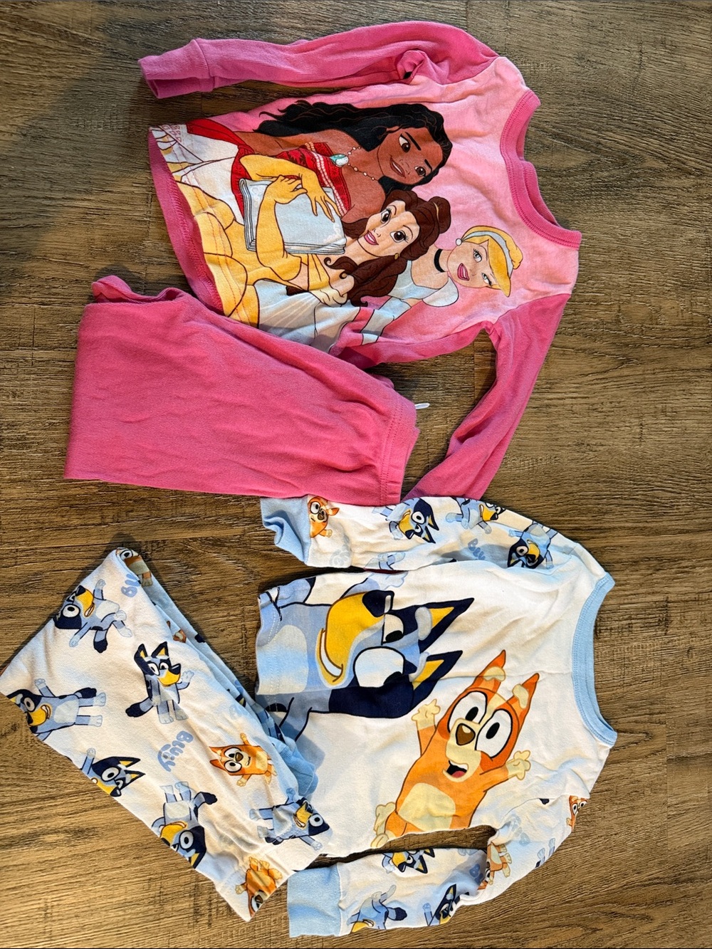 Disney Pink Princess & Blue Cartoon Kids Pajama Set - Pink and Light Blue